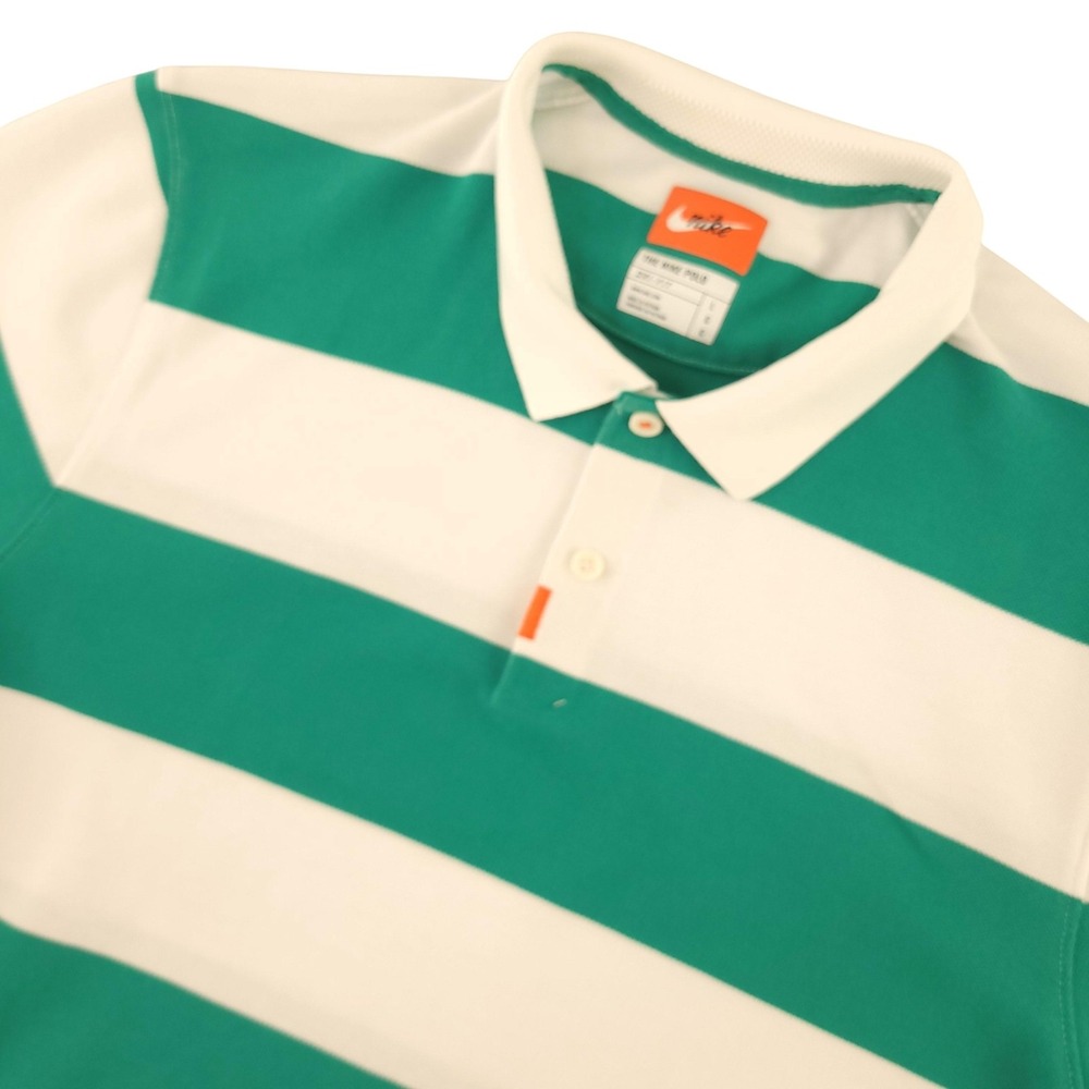 Nike Dri-FIT Polo Shirt Mens L Green Stripe Golf Performance Short Sleeve Top